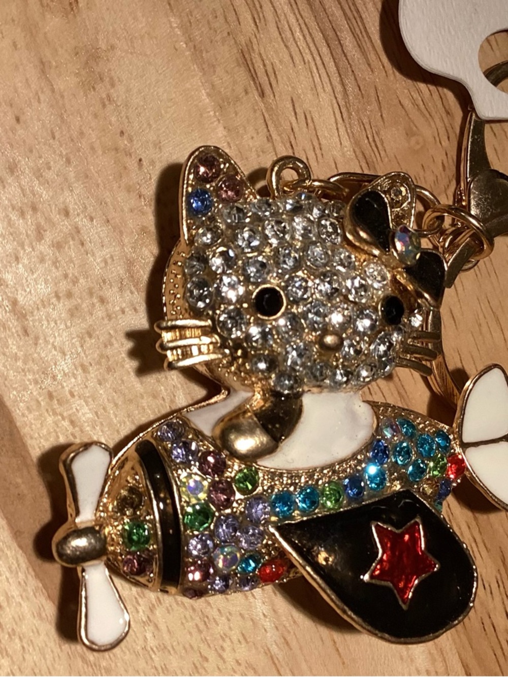 Rhinestone-Embellished Kitty on helicopter bag charm Multicolor Rhinestones - Picture 6 of 8